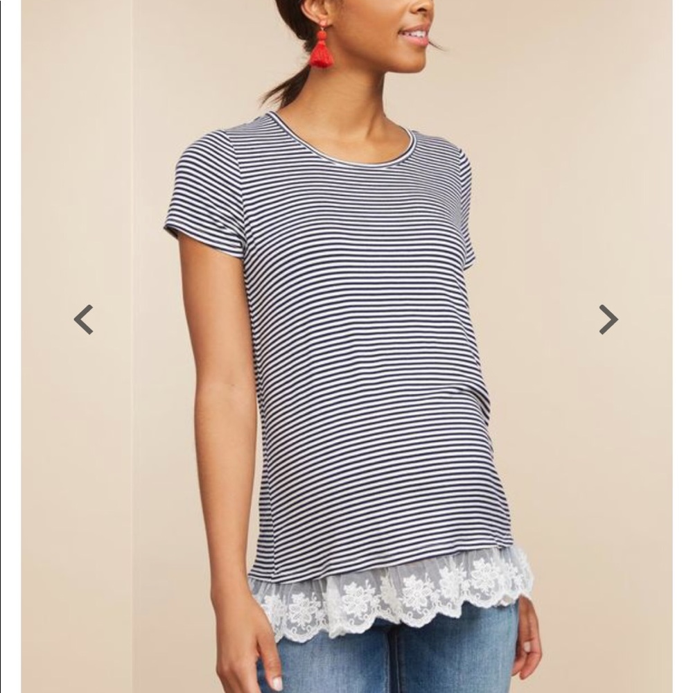 Striped Motherhood Maternity shirt with lace hem